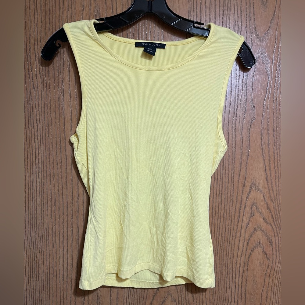 Tahari Tank Top in Light Yellow with Ribbed Texture